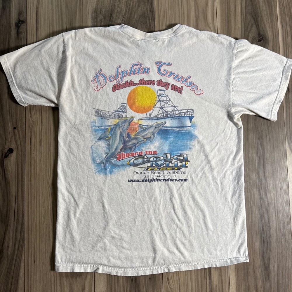 Gildan Dolphin Cruises Cold Mil Fleet Orange Beach Alabama Graphic T-Shirt L